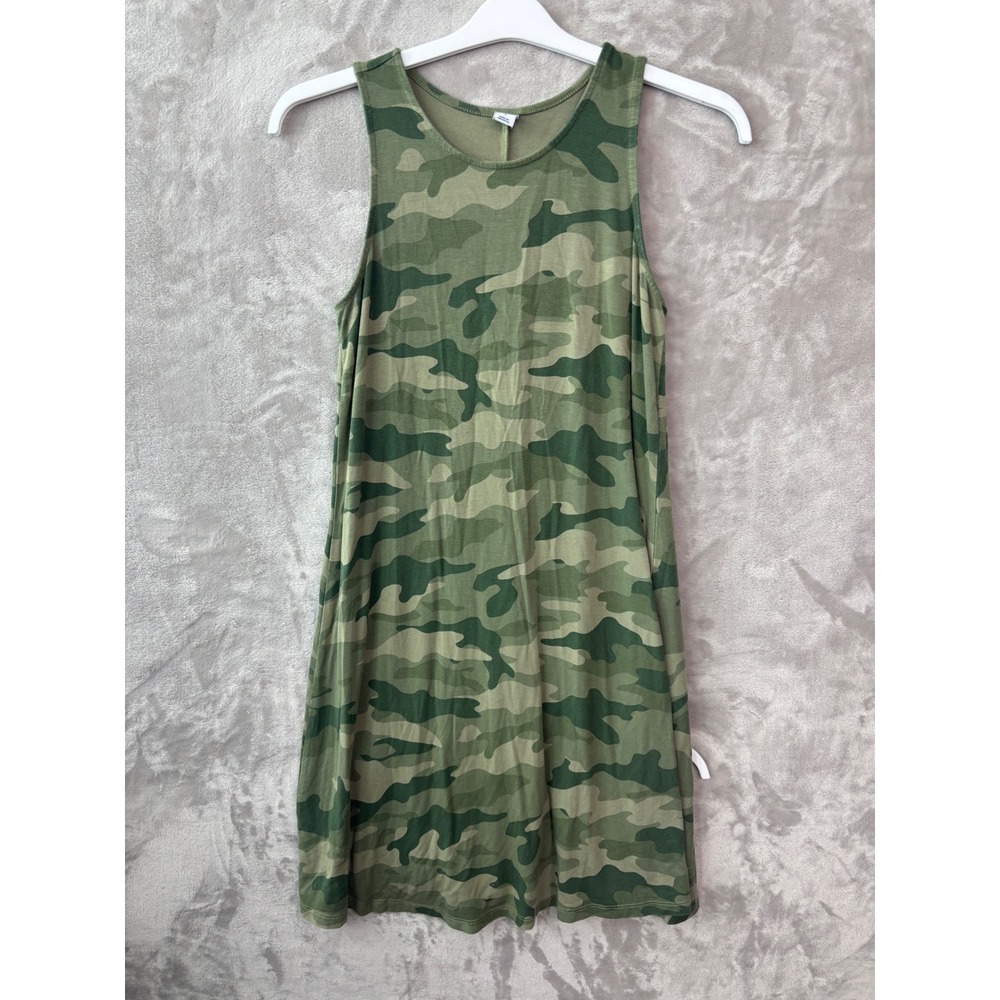 Old Navy Womens Green Camouflage Sleeveless T-Shirt Dress Crew Neck Mini 1558